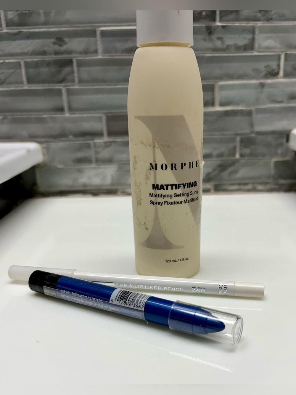 Morphe Mattifying Make-Up Setting Spray. 4 Fl. Oz. + Wet n Wild Blue Eye Crayon.